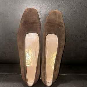 Salvatore Ferragamo Brown Suede Flats